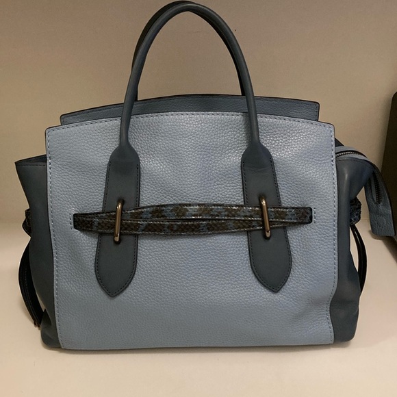 Coach Blue Leather Satchel with Metallic Hardware